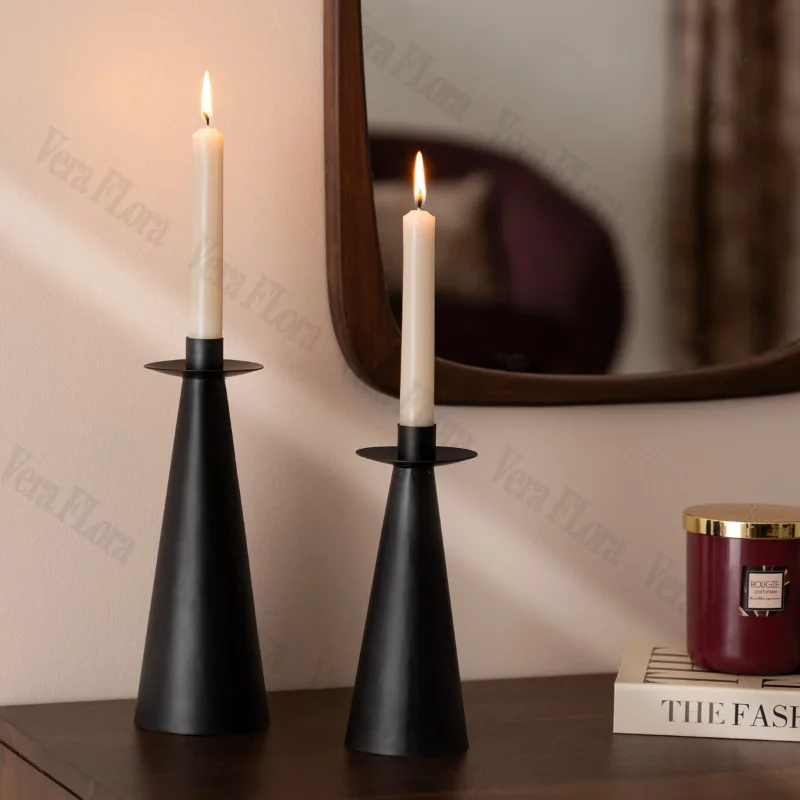 Iron Black Desktop Candle Holder Two-piece Set Home Dining Table Decoration Ornaments Holiday Party Atmosphere Photo Props