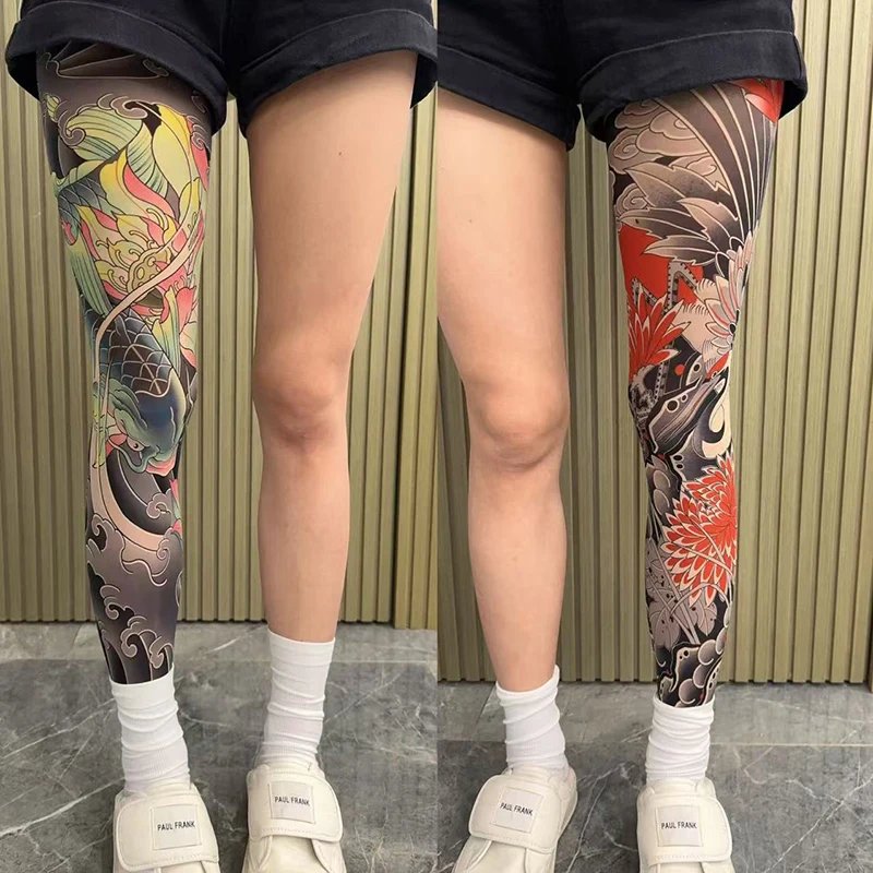 

Full Leg Tattoo Socks Sun-Proof Cycling Men Cool Personalized Driving Women Fishing Elastic Socks Japanese Sexy Stockings