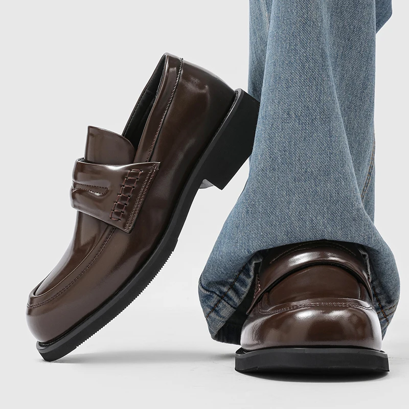 

New Men Loafers Retro Square Toe Shoes Derby Shoes Business Commuting Casual Leather Shoes