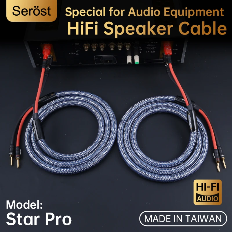 Serost HiFi Audio Speaker Cable Silver-Plated OFC Oxygen-Free Copper for HiFi System Amplifier Speaker Y Or Banana Plug