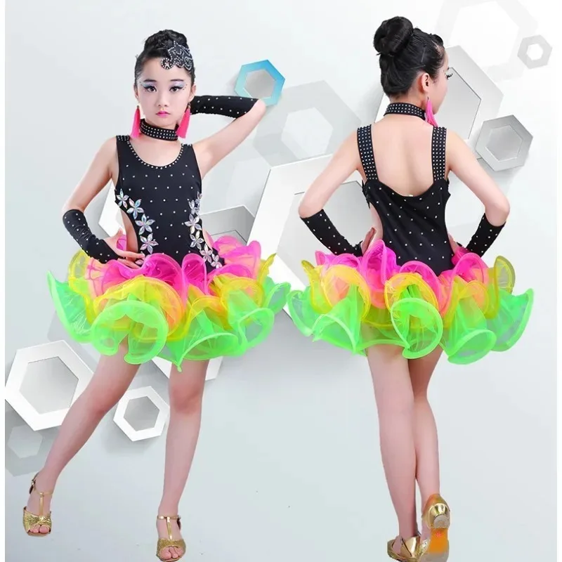 

Children Girls Jazz Latin Dance Wear Costumes Sequined Ballroom Dancing Dress Kids Salsa Stage Outfits School Performance New