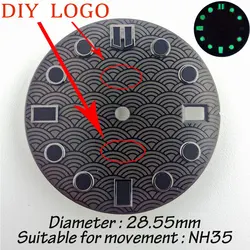 28.55mm fishscale watch dial c3 Super Green luminous for NH35 automatic movement assembly blue black single calendar watch parts