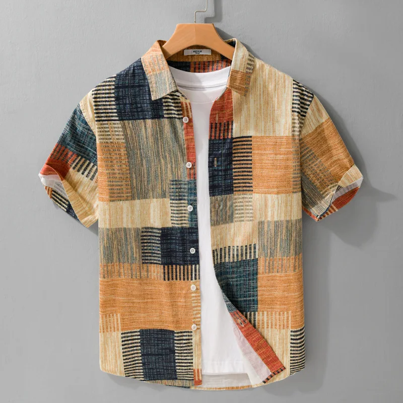 

Мужская винтажная хлопковая рубашка с 3D принтом в гавайском цветочном узоре с короткими рукавами, мужская свободная удобная пляжная рубашка в стиле Харадзюку, тканевая