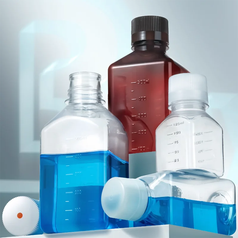 

Disposable PET medium square bottle serum bottle sterilized plastic transparent bottle with scale sample bottle 125 250 500 1000