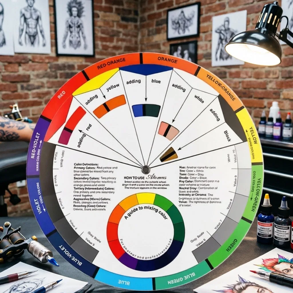ProfessionArtist's Color Mixing Master - Double-Sided Tattoo Ink Color Wheel Perfect for Custom Pigment Creation in Studio