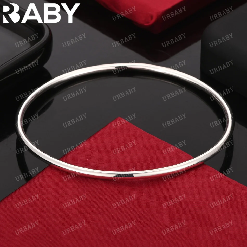 

URBABY 925 Sterling Silver Bangle Simple Plain Circle Bracelet For Women Jewelry Fashion Party Daily Wear