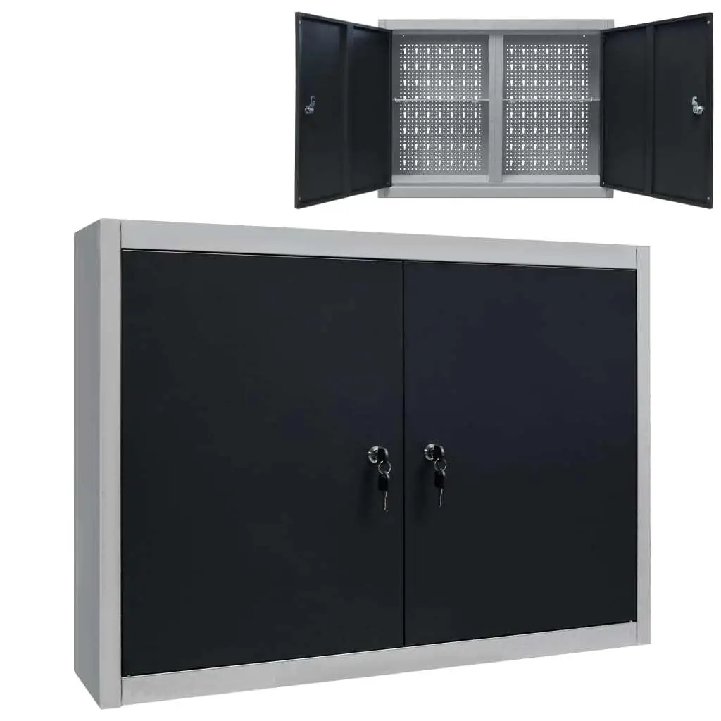 Industrial Metal Wall-Mounted Tool Cabinet in Gray & Black - Space-Saving Storage Solution