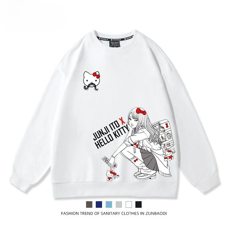 Miniso Hello Kitty Junji Ito Tomie Sweatshirt Cute Cartoon Printing Round Neck Long Sleeves Spring Style Fashion Couples Dress