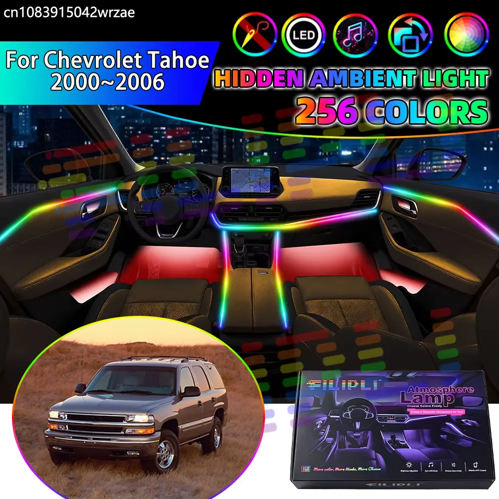 For Chevrolet Tahoe 2000~2006 MK2 GMC Yukon RGB Car Interior Ambient Lights Strips Breathing Lighting Kit App Control LED strips