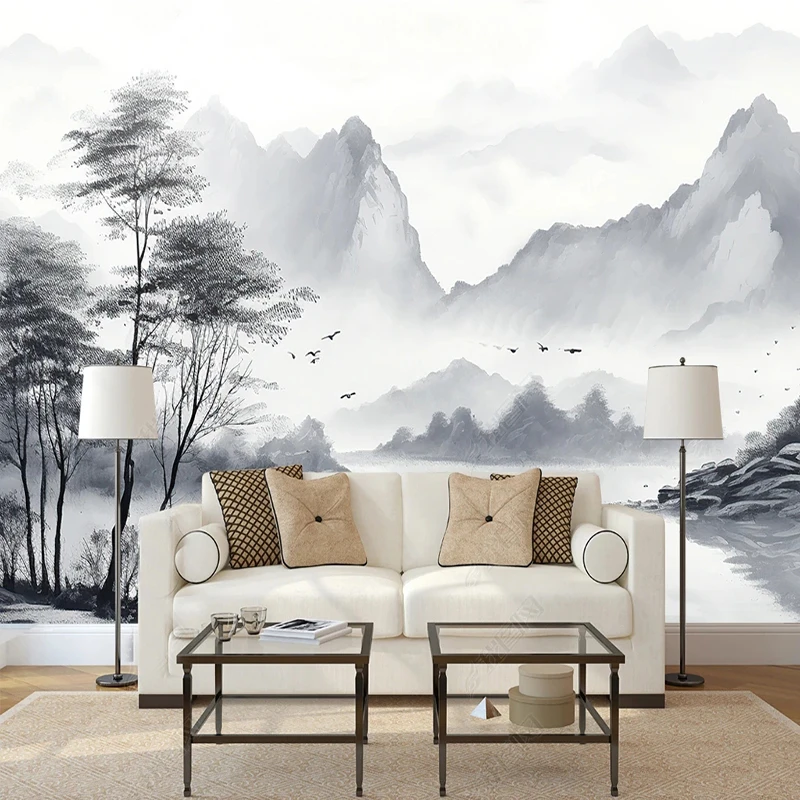 Chinese Ink Landscape Photo Wallpaper, Mural simples, Sala de estar, Quarto, Pano de fundo, Cenário bonito, 3D