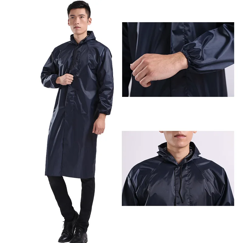 

Tibetan Blue Oxford Cloth Single Layer Single Brim Thickened Long Raincoat