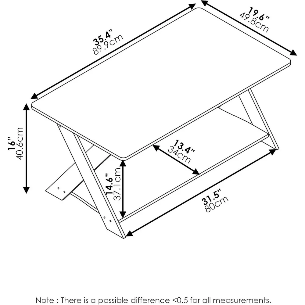Modern Simplistic Criss-Crossed Coffee Table, 35.4x19.6x16 Inches, French Oak Grey, Easy Assembly