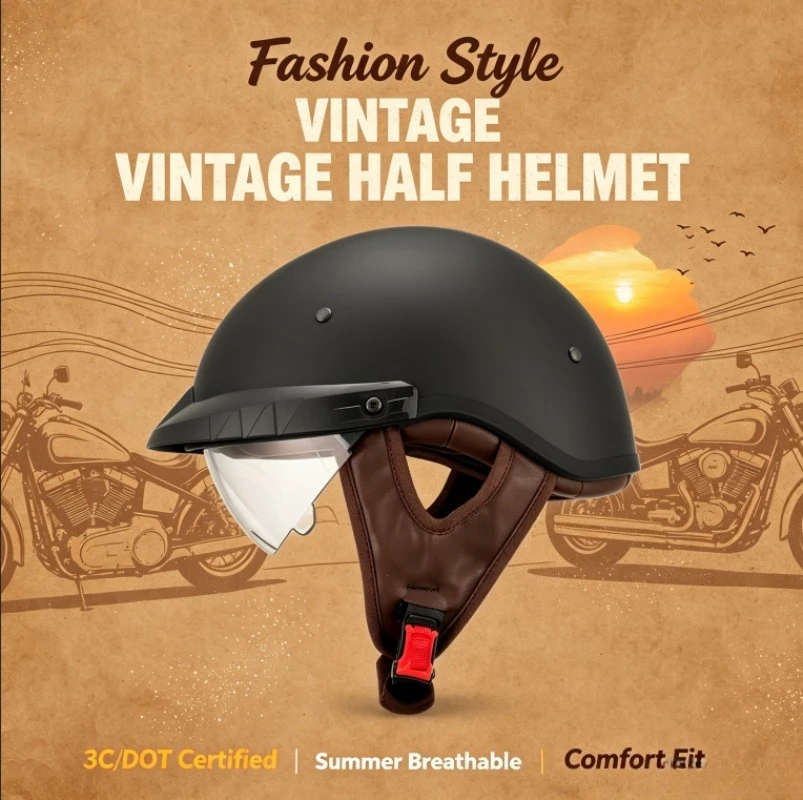 Qike Ergonomic Classic Harley Half Helmet 3C Certified Quick-Dry Summer Chic Reinforced Cruiser Scooter Riders