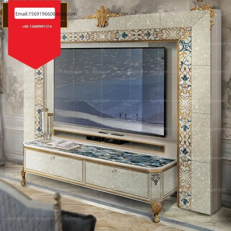

European luxury solid wood TV cabinet court shell parquet living room storage TV cabinet floor cabinet