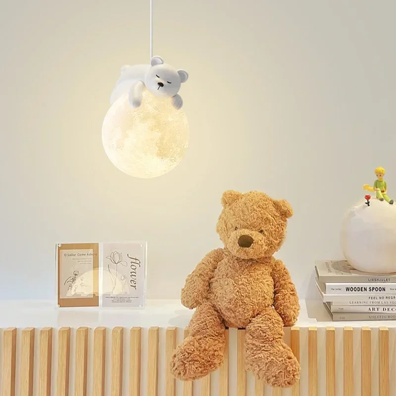 

2026 Minimalist Little Bear LED Pendant Lights Bedroom Bedside Children's Room Chandelier Home Decoration Hanging Lamp Fi