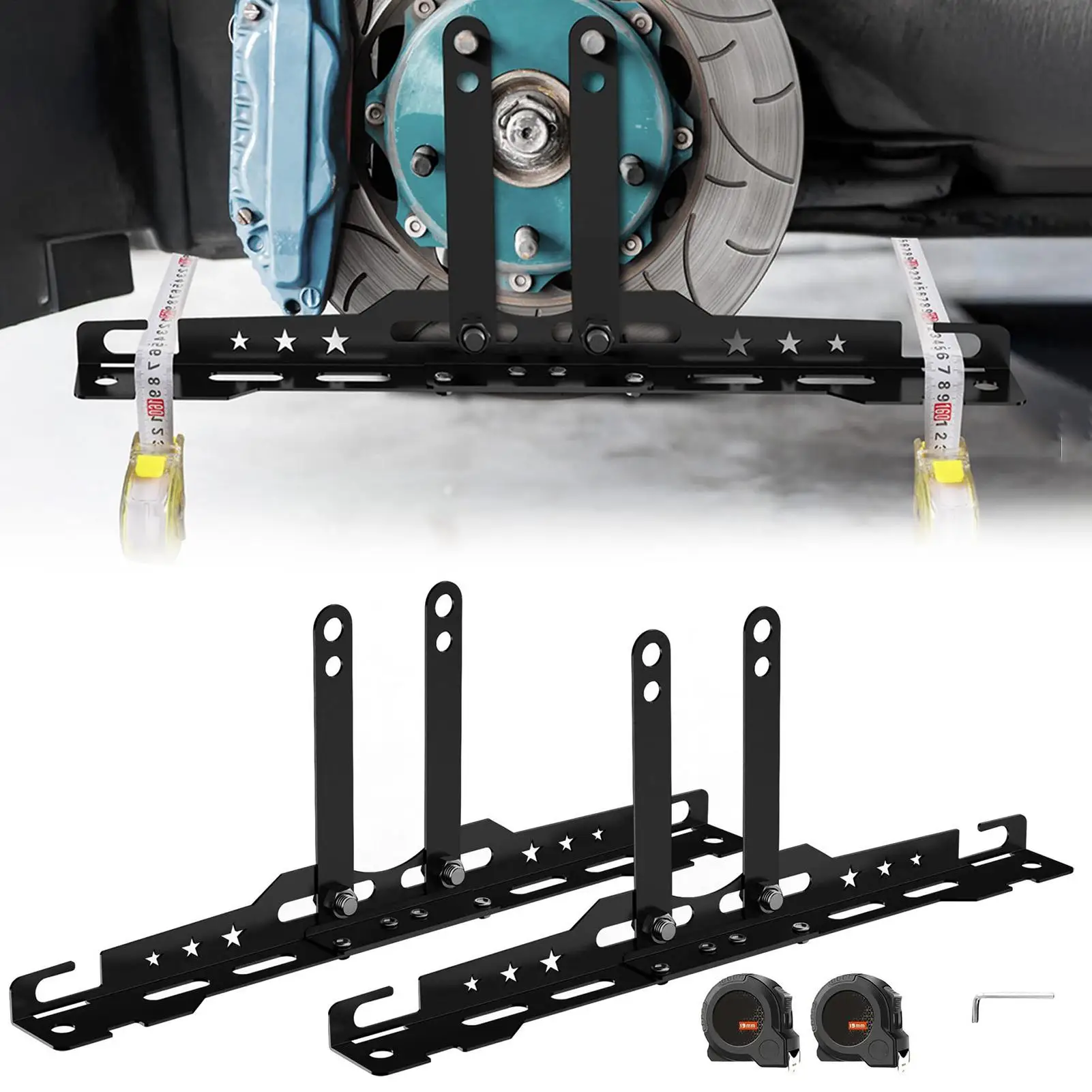 

2pcs Car Wheel Alignment Tool With 2 Measuring Tapes Adjustable Auto Wheel Leveling Aligner Heavy Duty Wheel Balancing Plates