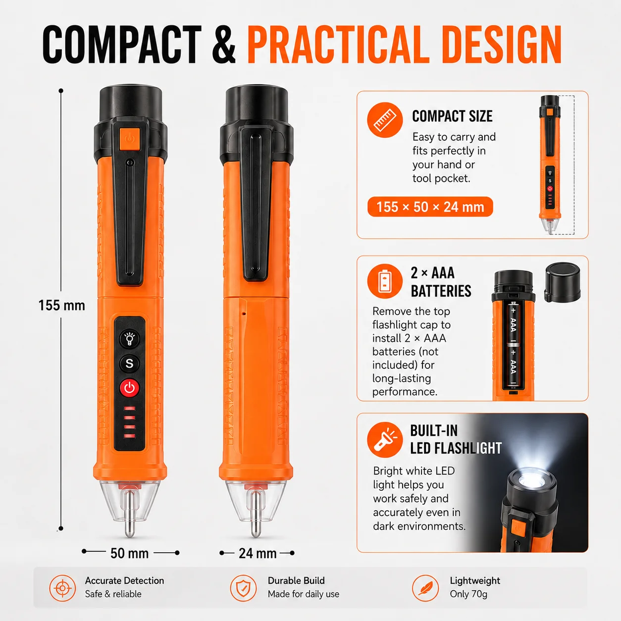 Non-Contact Voltage Detector Pen 12-1000V AC Tester, Live Wire Breakpoint Finder, Electrical Outlet Wiring Tool for Electricians