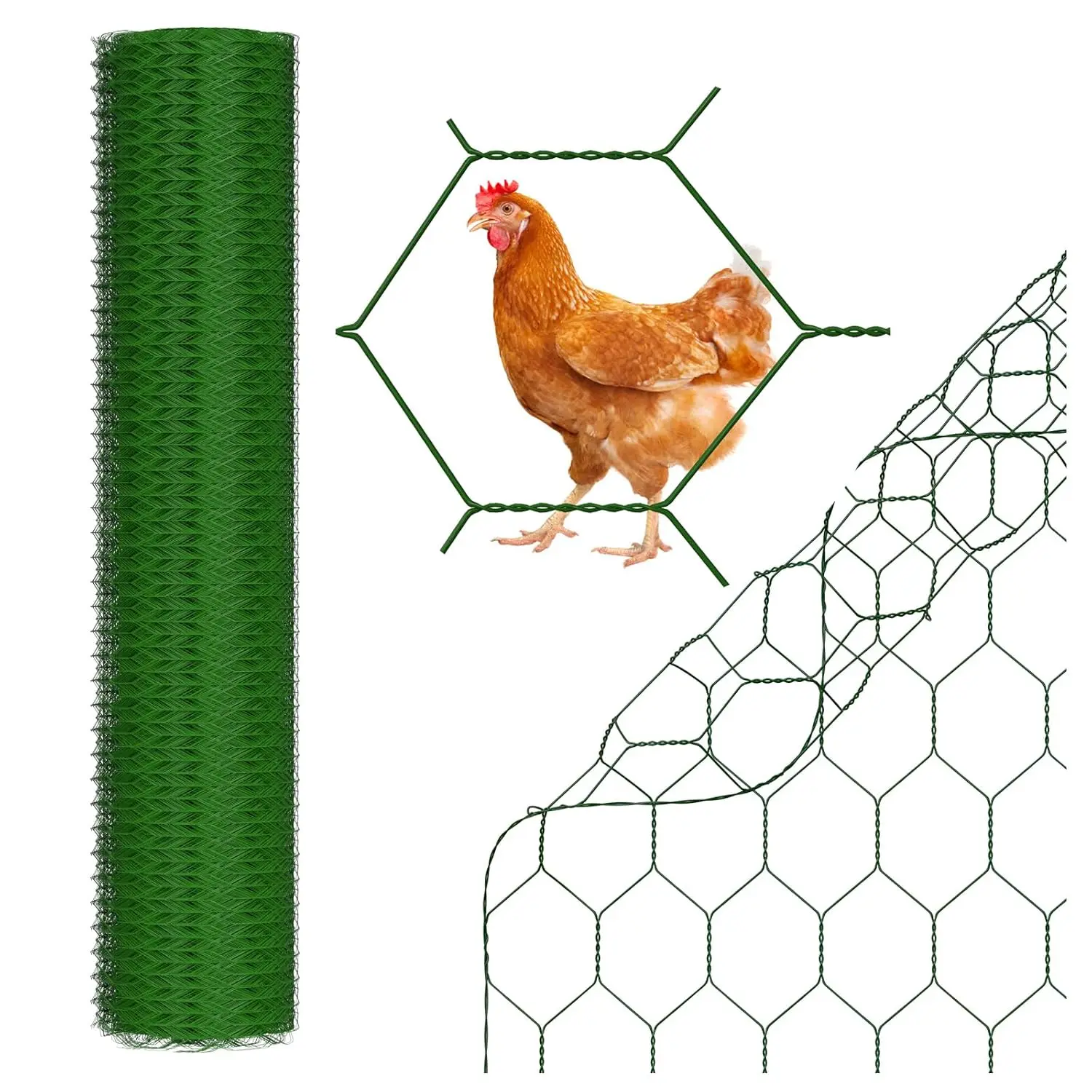 Sechseckiges Maschendrahtgeflecht 25 m - 100 cm hoch - Gartenzaun-Drahtgeflecht - 25 mm Maschenweite Drahtgeflechtzaun - PVC-beschichteter grüner Kaninchendraht, Kleintiergehege-Draht,