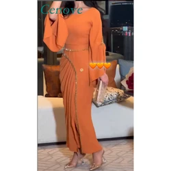 Cenove  Orange Arab Dubai O Neckline Prom Dress Long Sleevs Evening Summer Elegant Party Dress For Women 2023