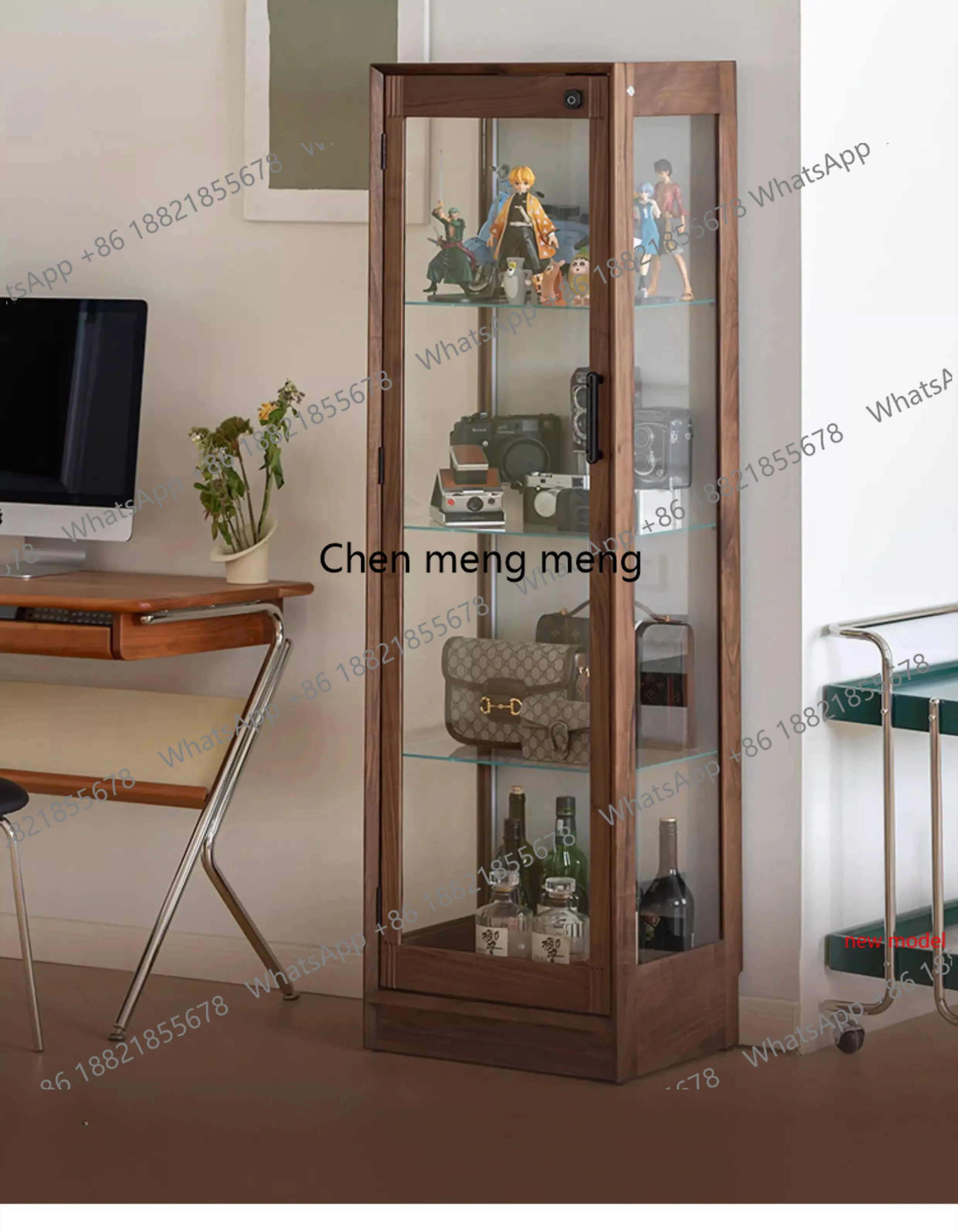 North American Wine Cabinet Black Walnut Solid Wood Glass Wine Cabinet Dustproof Transparent Bar Furniture Barschrank
