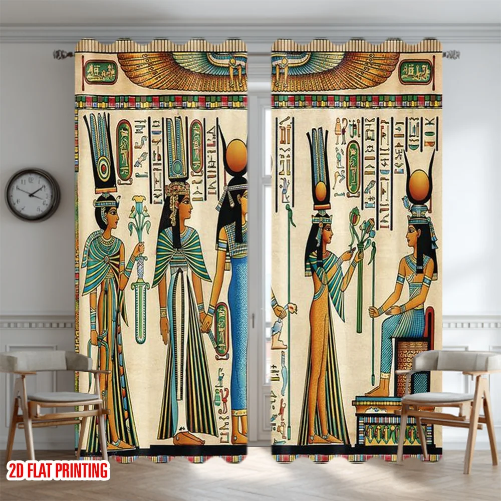 2D flat printing 2pcs Curtain Curtain Ancient Egyptian Gods Digital Printed Polyester Drapes Festive Holiday Perfect for