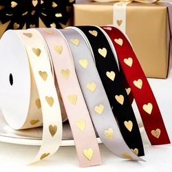 16mm Love Ribbons Gold Foil Printed Satin Birthday Wedding Gifts Box Packaging Party Valentine's Day Decor Handmade Material DIY