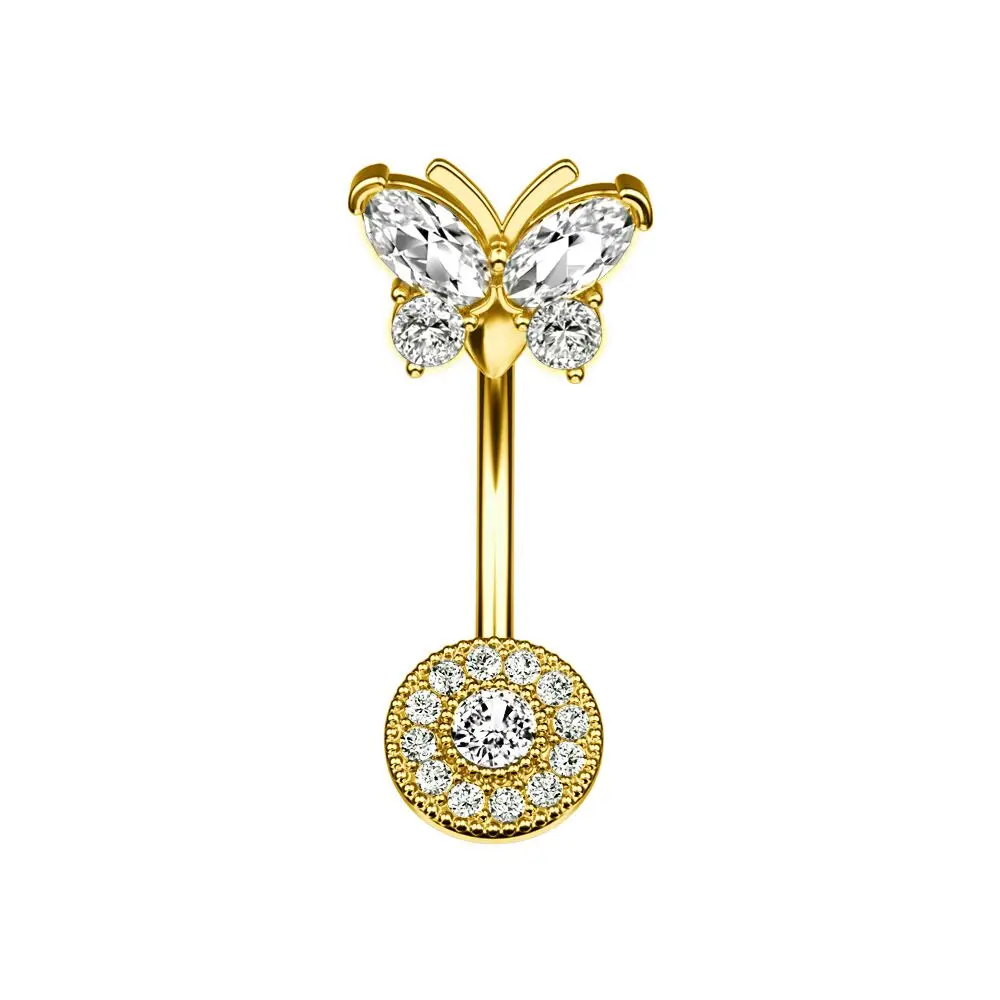 Gold Color Crystals CZ Belly Piercing Dangled Navel Ring