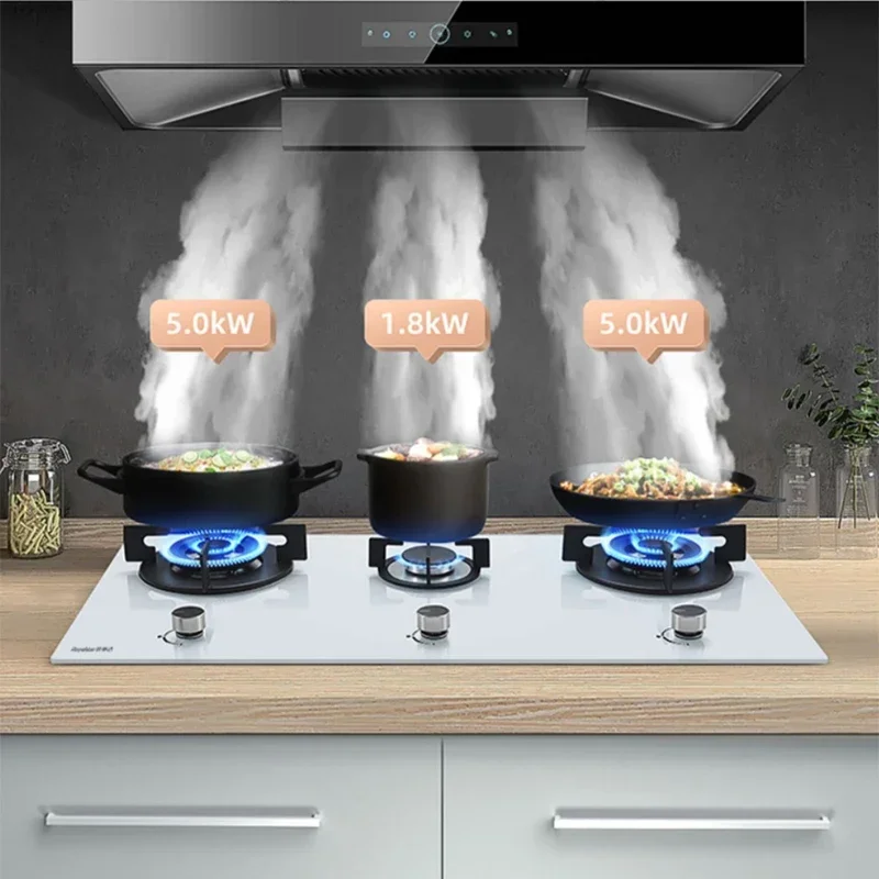 Home Appliances Three-eye White Gas Stove Built-in Household Natural Gas Three-head Gas Cooker Porous Fierce Fire Cooker