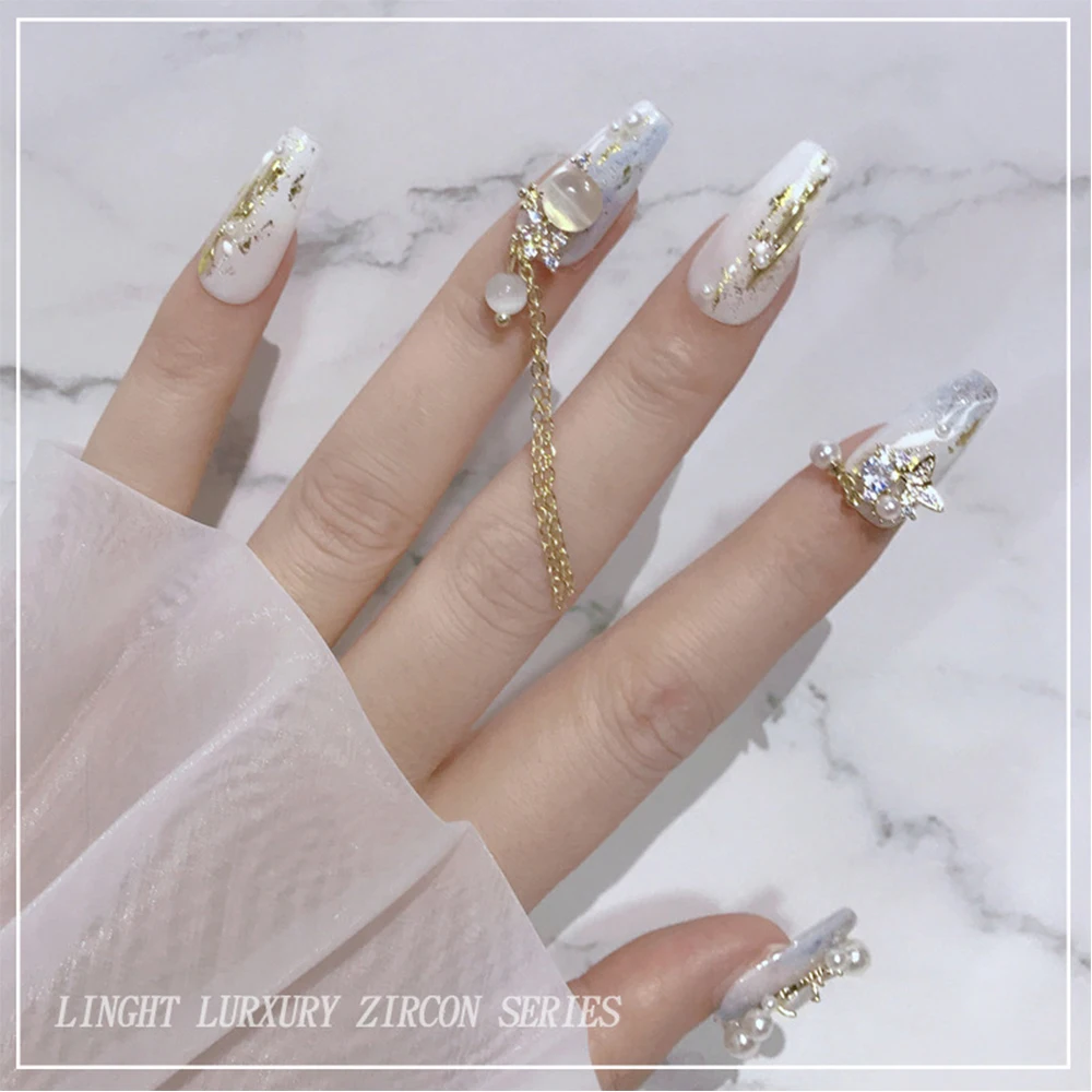 3D Bow Metal Zircon Bear Pearl Manicure Tools Nail Art Jewelry Nail Art Decorations Nail Rhinestones Crystal Pendant Chain