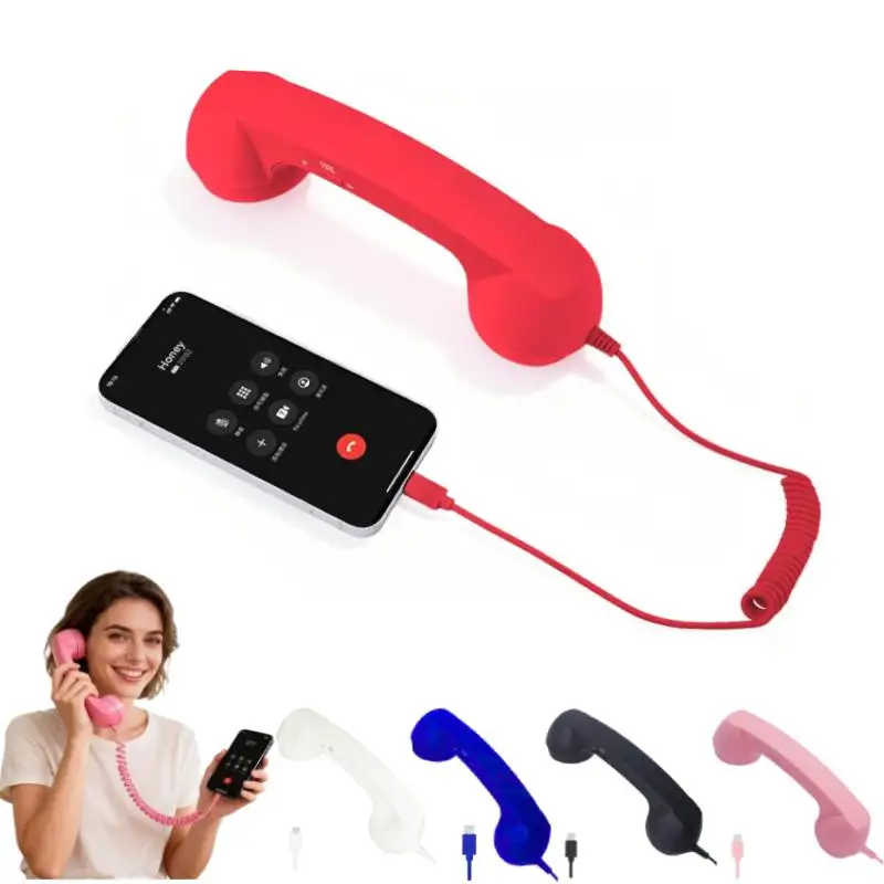 Fashion Retro Phone handset Headset USB-C Interface Microphone Prevention Radiation Compatible with Cell/Mobile/Tablet/Laptop