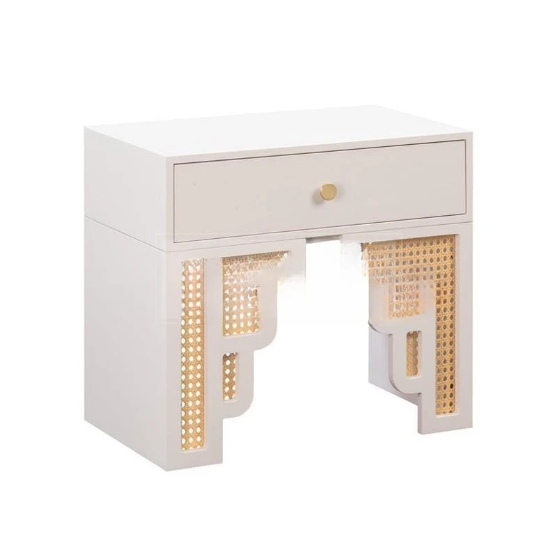 

Retro solid wood rattan bedside table bedroom storage cabinet