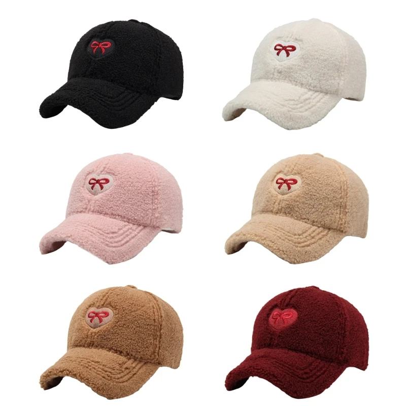 Women Baseball Caps Embroidered Bowknot Lovely Fun Furry Hat for Idol Concert Shows Breathable Hat for Adults