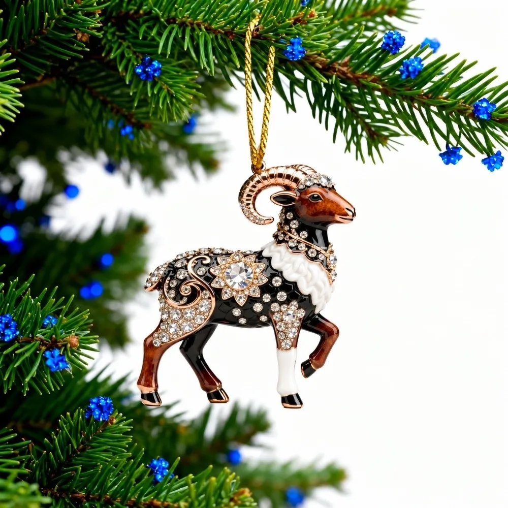 Rhinestone Goat Christmas Hanging Pendant Acrylic 2D Flat Car Sheep Pendant Keychain Bag Pendant Charms Deer