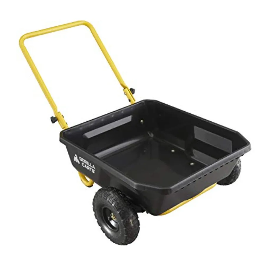 

Садовая тележка GCR-4 Poly Dump Cart с 2 колесами и складной ручкой, объем 4 куб. фута, грузоподъемность 300 фунтов. Городской черно-желтый (комплект)