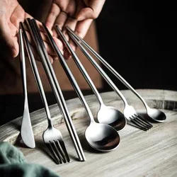 6pcs luxury matte silver knife fork spoon cutlery set stainless steel tableware dinnerware set