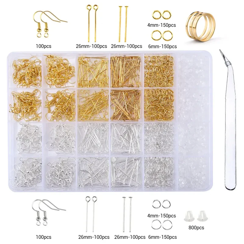 Schmuckzubehör-Set aus Legierung, Schmuckherstellungswerkzeuge, Kupferdraht, offene Biegeringe, Ohrringhaken, Schmuckherstellungszubehör-Kit