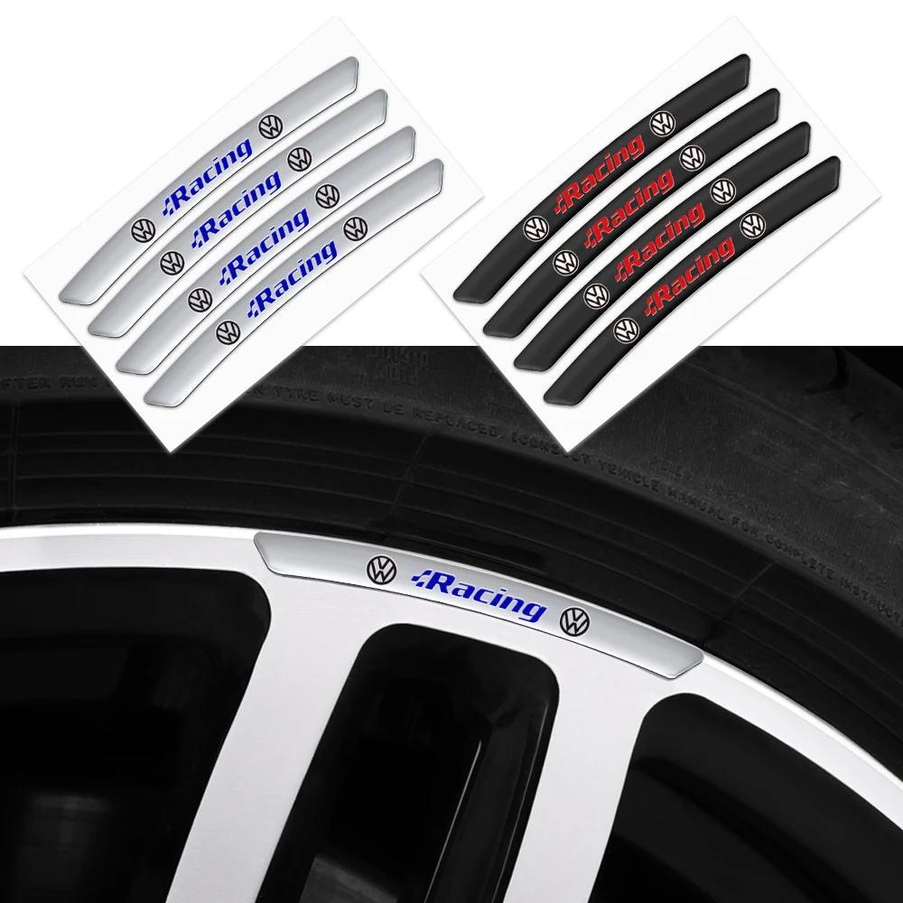 4pcs Aluminium VW Racing Logo Wheel Rim Stickers Decals For Volkswagen VW Golf 7 Mk7 MK4 MK5 New Polo Jetta Passat B8 Tiguan