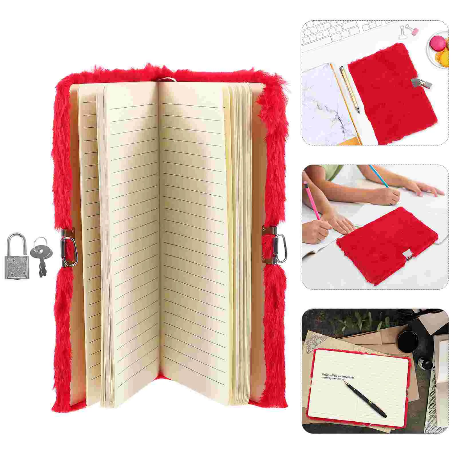 Diary Notebook Plush Notepad Notebooks Student Girl Journal with Lock Red