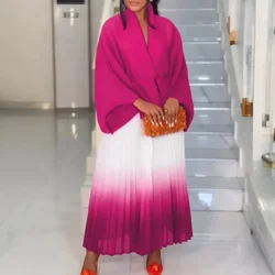 Autumn Fashion 2025 Long Sleeve V-neck Polyester Party Evening 2 Pieces Top Long Skirts Matching Sets African Clothes for Women