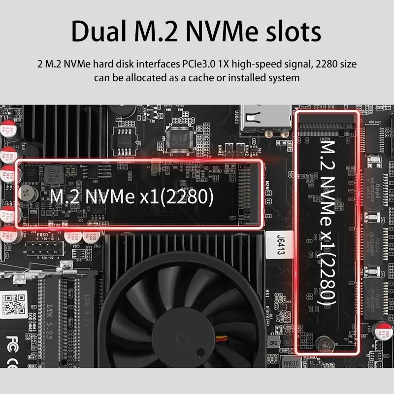 Placa-mãe NAS J6413 J6412 2 * Intel i226-V 1 * RTL8125BG 2.5G LANs 2 * NVMe 6 * SATA3.0 2 * DDR4 1 * PCIe Mini ITX Soft Router Mainboard