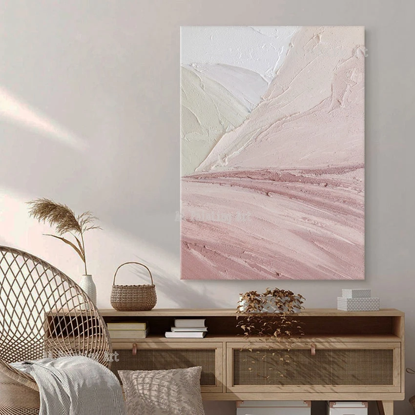 Pure Handmade Item Abstract Knife Art Oil Painting, Unframed Wall Decoration, Canvas Craft, Textured Pink Color, Wall Picture