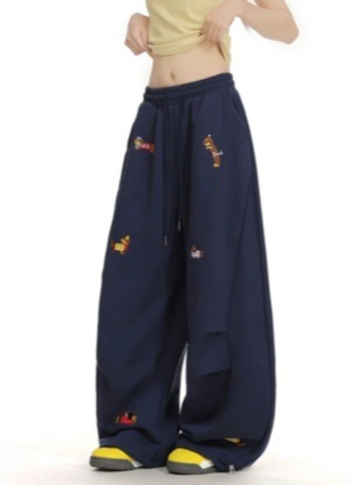 2025 Y2K الأمريكية الرجعية السراويل الفضفاضة النساء المطرزة الكلب السراويل عالية الخصر الرياضة بنطال ذو قصة أرجل واسعة Sweatpants غير رسمية الشارع الشهير