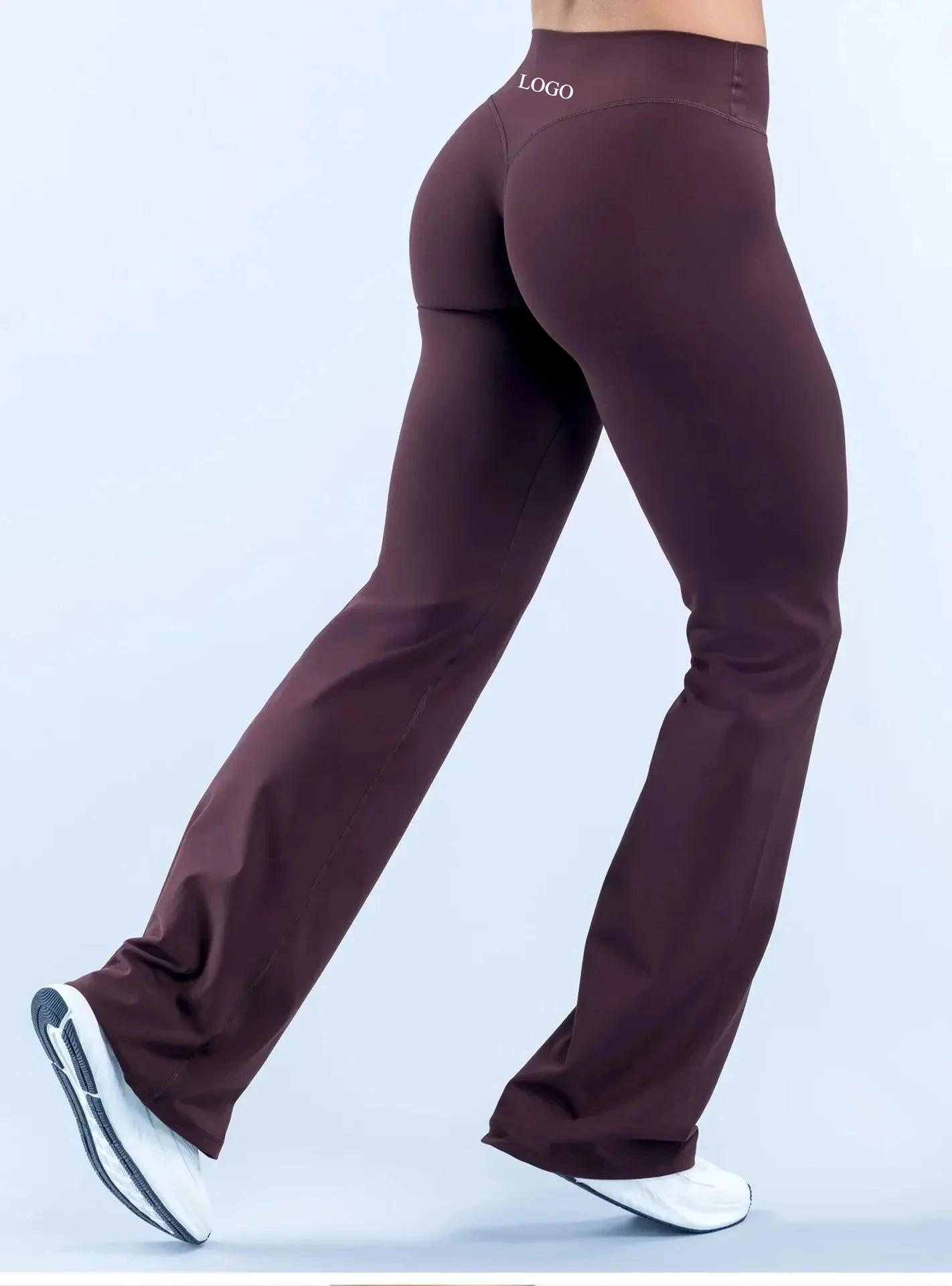 LOGO Women High Rise Flared Yoga Pants Butt Lifting Naked Soft Stretch Gym Running Daily Long Workout Pants