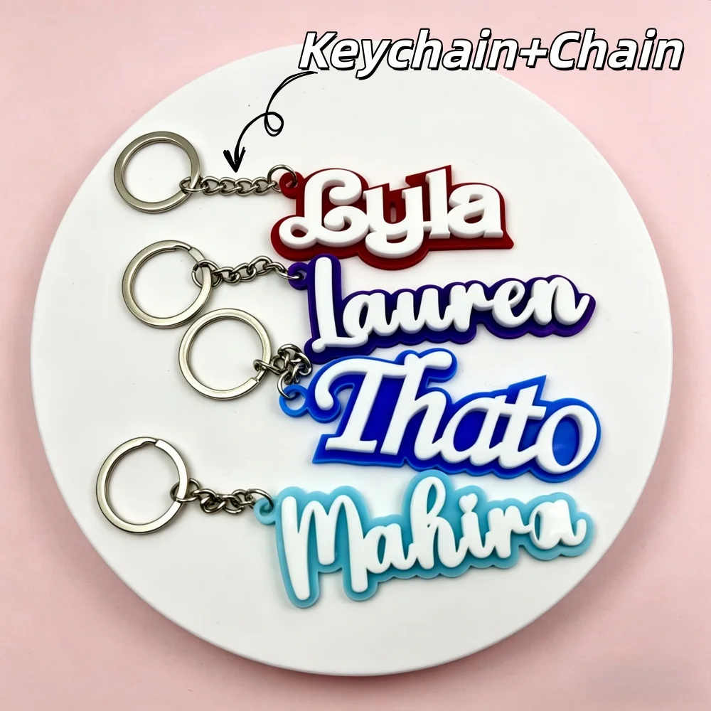 

Брелок с именем на заказ, 40 цветов, персонализированный текст, акриловый брелок, модный кулон-именная табличка, подарок для пары