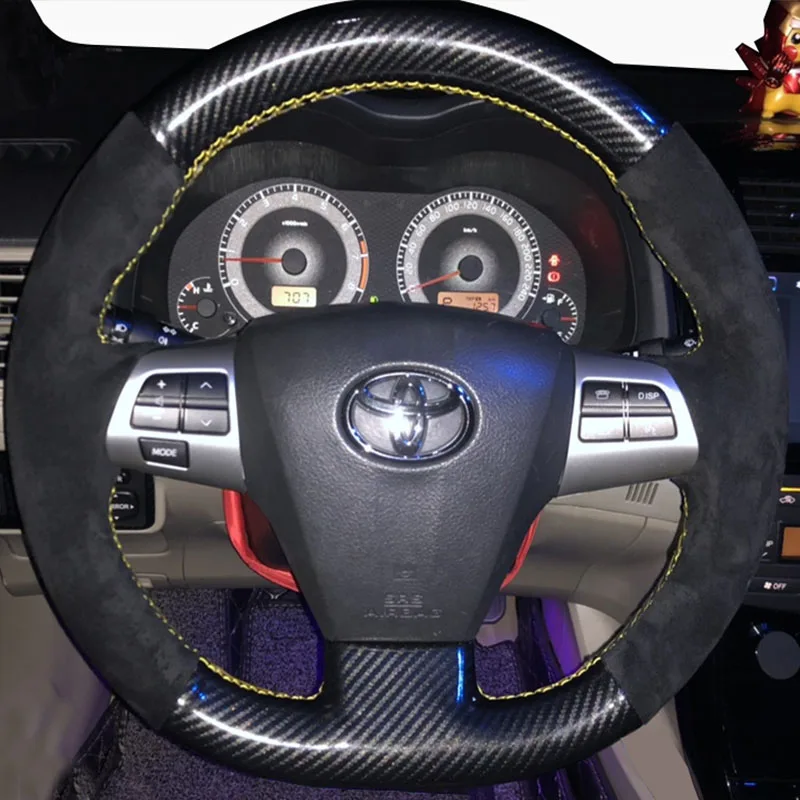 

Hand-Stitched non-slip black carbon fibre suede car Steering Wheel Cover For Toyota RAV4 Corolla 2011-2013 auto parts