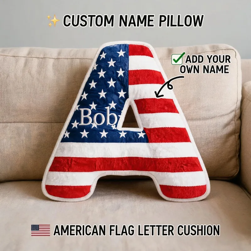 Custom Initial A Letter Pillow American Flag Style Unique Home decorate Accent for Sofa Bedroom Perfect Gift for Adults Friends