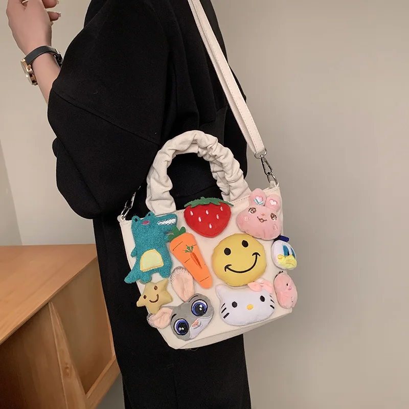 Summer Canvas Bags for Women 2022 Trend Cartoon Cute Casual Tote Bag Fashion Funny Messenger Bag Girls Doll Shoulder Bag Woman