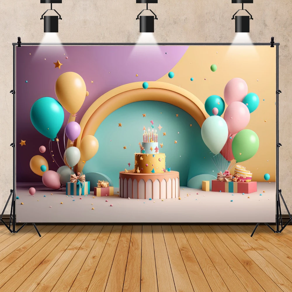 Laeacco صور خلفيات بالونات الطفل حفلة عيد ميلاد ديكور العلم هدية أشرطة الأسرة صورة التصوير خلفية استوديو الصور