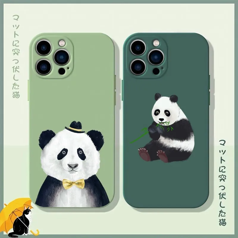 Cute Cartoon Panda Phone Case Matcha Green For IPhone 12Pro 13 14 11 Pro Max Mini Xs X Xr 7 8 6 Plus Se2020 Cover