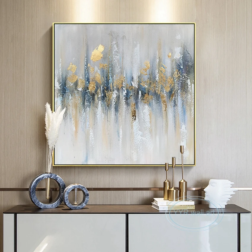 Simple Modern Luxury Gold Foil  Abstract Decorative Poster Handmade Oil Painting Nordic Home Hotel Room Wall Art Canvas Mural